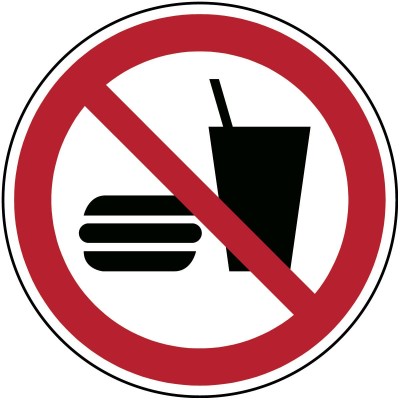 Señal adhesiva ISO Prohibido comer o beber Brady | MicroPlanet