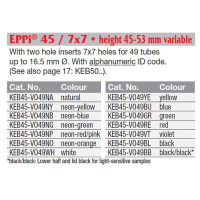 EPPI® - EPPi® BOX CAJA CONGELACIÓN 130x130 mm en PP NATURAL, gradilla 7x7, codificada, c/1 unid.